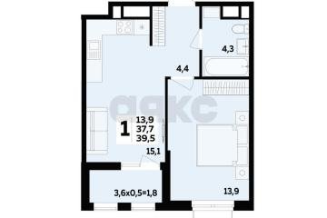 Фото №2: 1-комнатная квартира 39 м² - Новая Адыгея, мкр. ЖК Мегасити, ул. Бжедугская, 12